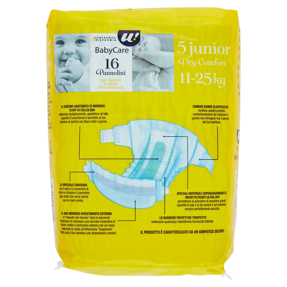 16 PANNOLINI BABY CARE JUNIOR DRY COMFORT 11-25 KG U! Confronta & Risparmia
